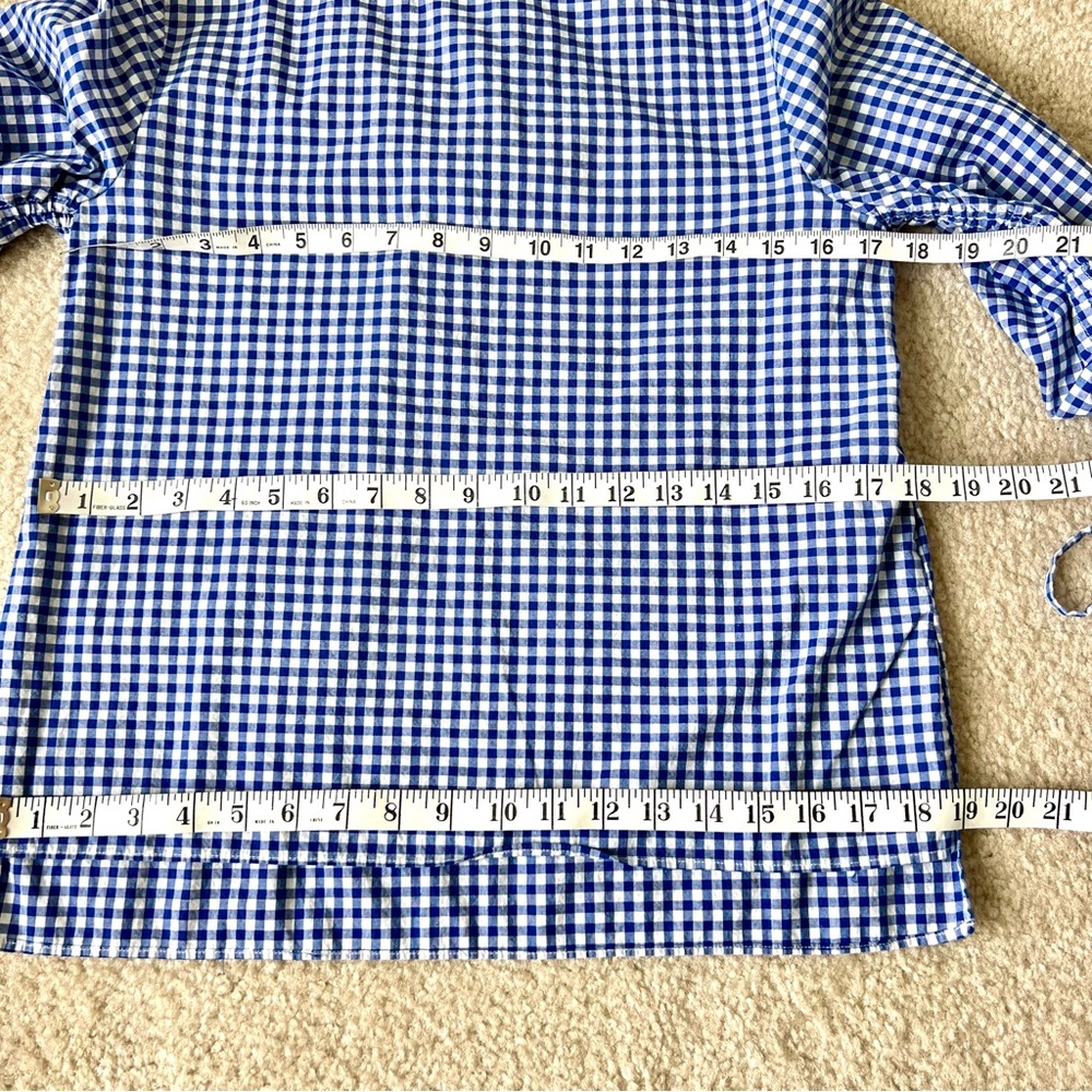 GAP Lightweight Preppy Cotton Gingham Ruched Sleeve Blouse—SZ. Small - Picture 9 of 12